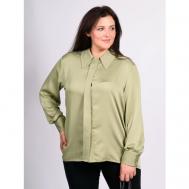 Блуза  , классический стиль, прямой силуэт, длинный рукав, манжеты, размер 60, зеленый Svesta