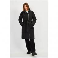 куртка  , демисезон/зима, силуэт прямой, пояс/ремень, без капюшона, карманы, стеганая, вентиляция, водонепроницаемая, ветрозащитная, размер 48, черный Baon