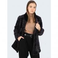 Пальто , мутон, средней длины, силуэт полуприлегающий, карманы, размер 48, серый, черный ODIFLER