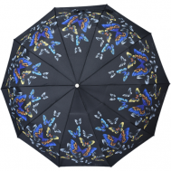 Зонт , полуавтомат, 3 сложения, купол 110 см., 10 спиц, для женщин, черный, синий Zest