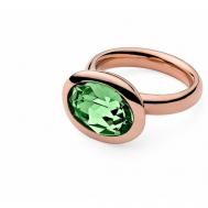 Кольцо , бижутерный сплав, золочение, кристаллы Swarovski, зеленый, золотой Qudo