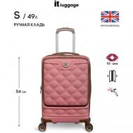 Чемодан , ABS-пластик, жесткое дно, опорные ножки на боковой стенке, износостойкий, увеличение объема, 49 л, размер S+, розовый IT Luggage