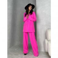 Костюм, жакет и брюки, классический стиль, прямой силуэт, пояс на резинке, подкладка, размер 42, розовый Matreshka