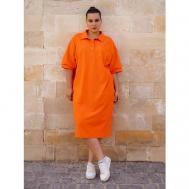 Платье-поло , хлопок, в спортивном стиле, прямой силуэт, миди, карманы, размер 66-68, оранжевый Modress