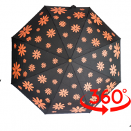 Смарт-зонт , автомат, 3 сложения, купол 98 см., 8 спиц, система «антиветер», чехол в комплекте, для женщин, оранжевый, черный SPONSA