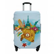 Чехол для чемодана , полиэстер, текстиль, износостойкий, размер L, голубой, коричневый MARRENGO