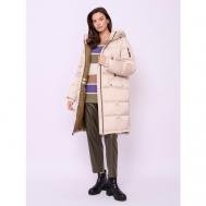 куртка  , демисезон/зима, средней длины, ветрозащитная, карманы, ультралегкая, утепленная, стеганая, размер 42, бежевый Franco Vello