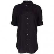 Рубашка  , повседневный стиль, короткий рукав, однотонная, размер 42, черный SCOTCH & SODA