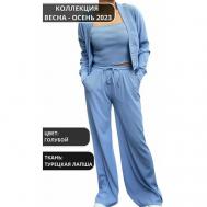 Костюм-тройка , топ и брюки, повседневный стиль, трикотажный, размер 46, голубой Marks & Spencer
