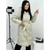 куртка  зимняя, удлиненная, силуэт полуприлегающий, карманы, размер 44, бежевый Diffberd