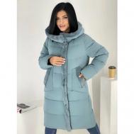 куртка  зимняя, удлиненная, силуэт прямой, карманы, размер 58, голубой Diffberd