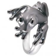 Кольцо  Лягушонок, серебро, 925 проба, родирование, фианит, размер 18.5, черный, серебряный Альдзена