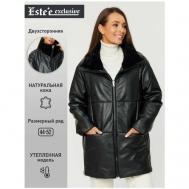 Кожаная куртка   демисезонная, удлиненная, оверсайз, водонепроницаемая, ветрозащитная, размер 2XL, черный Este'e exclusive Fur&Leather