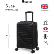 Чемодан , пластик, ABS-пластик, опорные ножки на боковой стенке, увеличение объема, жесткое дно, рифленая поверхность, 52 л, размер S+, черный IT Luggage