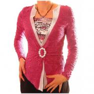 Блуза  , нарядный стиль, прилегающий силуэт, длинный рукав, размер XXL, розовый TheDistinctive