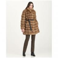 Пальто , соболь, силуэт прямой, пояс/ремень, размер 42, коричневый Gianfranco Ferre