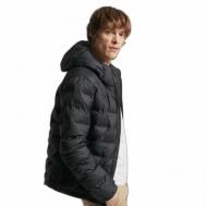 куртка , демисезон/зима, силуэт свободный, карманы, несъемный капюшон, подкладка, утепленная, стеганая, размер L, черный Superdry