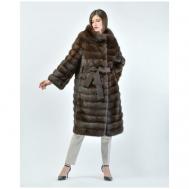 Пальто , соболь, силуэт прямой, пояс/ремень, размер 44, коричневый Fabio Gavazzi