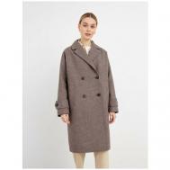 Пальто-кокон   демисезонное, шерсть, силуэт прямой, укороченное, размер 46, коричневый Pompa