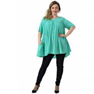 Блуза , повседневный стиль, свободный силуэт, короткий рукав, размер 52, зеленый Райский Лотос