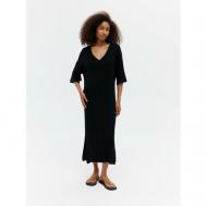 Платье-поло , натуральный шелк, повседневное, свободный силуэт, макси, вязаное, размер M/L, черный Monncashmere