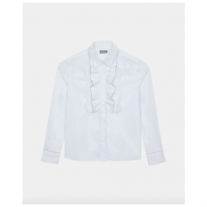 Школьная блуза , прямой силуэт, на пуговицах, длинный рукав, манжеты, однотонная, размер 164, белый Gulliver