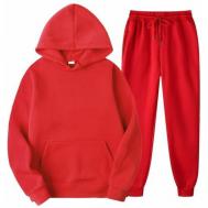Костюм, худи и брюки, повседневный стиль, оверсайз, карманы, капюшон, размер S, красный Kotmysheva