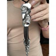 Колье на шею длинное женское "Лицо", подвеска металл серебристого цвета (4х17 см) на двойном черном шнурке (80 (+8) см Fashion Jewelry
