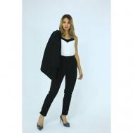 Костюм-тройка, блуза и брюки, классический стиль, размер 46, черный GULJAN