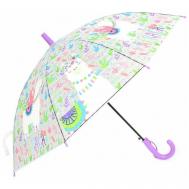 Зонт-трость , полуавтомат, купол 84 см., прозрачный, для девочек, фиолетовый Real STar Umbrella