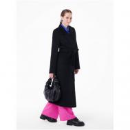 Пальто   демисезонное, шерсть, силуэт прямой, удлиненное, размер 44, черный FIDAN