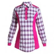 Блуза , длинный рукав, в клетку, размер 46, фиолетовый MammySize