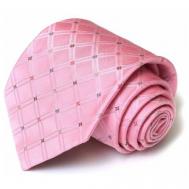 Галстук , натуральный шелк, широкий, в клетку, для мужчин, розовый Celine