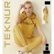 Пижама , футболка, брюки, короткий рукав, карманы, стрейч, размер 46, желтый Teknur