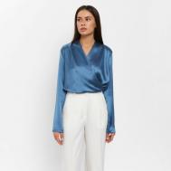 Блуза  , повседневный стиль, свободный силуэт, карманы, однотонная, размер 50, синий, бежевый Mist