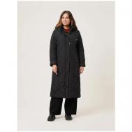 Куртка  , демисезон/зима, удлиненная, силуэт полуприлегающий, утепленная, стеганая, капюшон, подкладка, карманы, регулируемый капюшон, съемный капюшон, ветрозащитная, внутренний карман, размер 46, черный Maritta