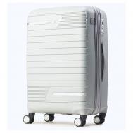 Умный чемодан , поликарбонат, опорные ножки на боковой стенке, увеличение объема, встроенные весы, рифленая поверхность, 57.6 л, размер M, серый, белый NEEBO
