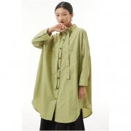 Рубашка  , нарядный стиль, оверсайз, укороченный рукав, однотонная, размер 42-48, хаки, зеленый Unicus