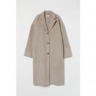 Пальто  , шерсть, оверсайз, удлиненное, размер L, бежевый H&M