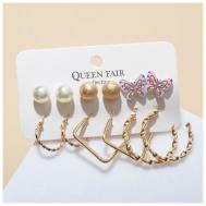 Серьги пусеты , эмаль, пластик, розовый, золотой Queen fair