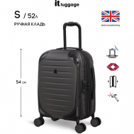 Чемодан , ABS-пластик, пластик, жесткое дно, опорные ножки на боковой стенке, увеличение объема, 52 л, размер S+, серый IT Luggage