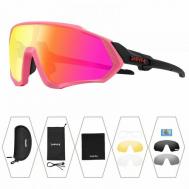 Солнцезащитные очки , спортивные, сменные линзы, ударопрочные, поляризационные, зеркальные, розовый Kapvoe