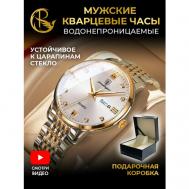 Наручные часы  Часы наручные мужские кварцевые из нержавеющей стали в подарочной упаковке, серебряный, золотой PARASMART