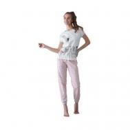 Пижама , футболка, брюки, короткий рукав, пояс на резинке, размер 44, розовый Золотое Руно