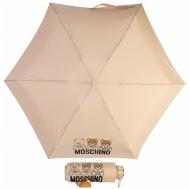 Мини-зонт , механика, 4 сложения, купол 92 см, 6 спиц, чехол в комплекте, для женщин, бежевый Moschino