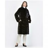 Пальто , норка, силуэт прямой, пояс/ремень, размер 42, черный Mala Mati