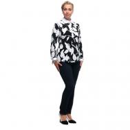 Блуза  , классический стиль, полуприлегающий силуэт, длинный рукав, манжеты, флористический принт, размер 58, черный OLSI
