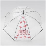 Зонт-трость , автомат, купол 88 см., 8 спиц, прозрачный, бесцветный, розовый Beauty Fox