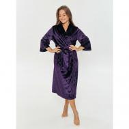 Халат  средней длины, укороченный рукав, пояс, карманы, трикотажная, размер 48, фиолетовый lovetex.store