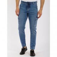 Джинсы зауженные , полуприлегающий силуэт, средняя посадка, стрейч, размер 28, синий Pantamo Jeans